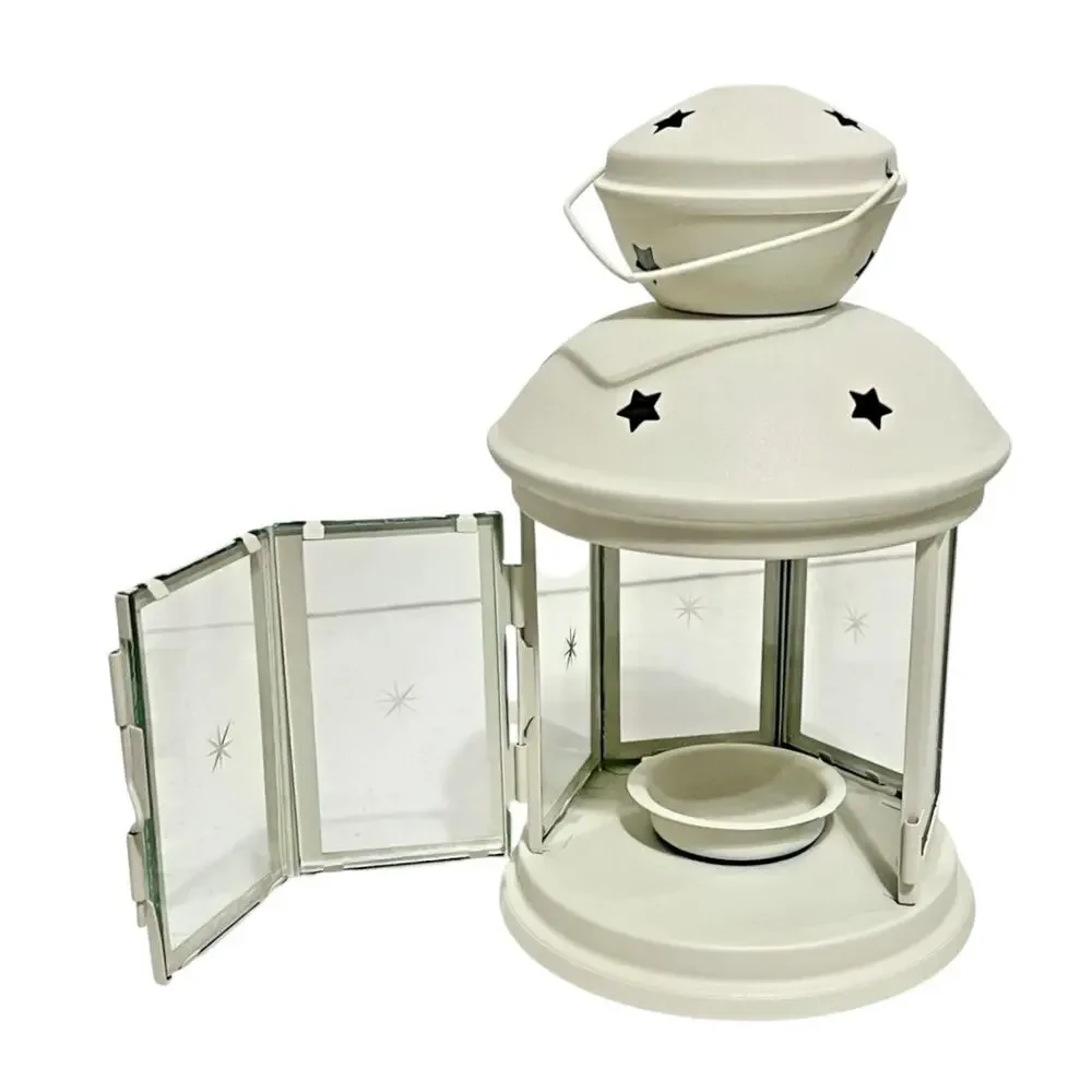 IKEA Rotera Lantern White Votive Candle 8.5'' Tall X 5'' Wide Star Cutouts